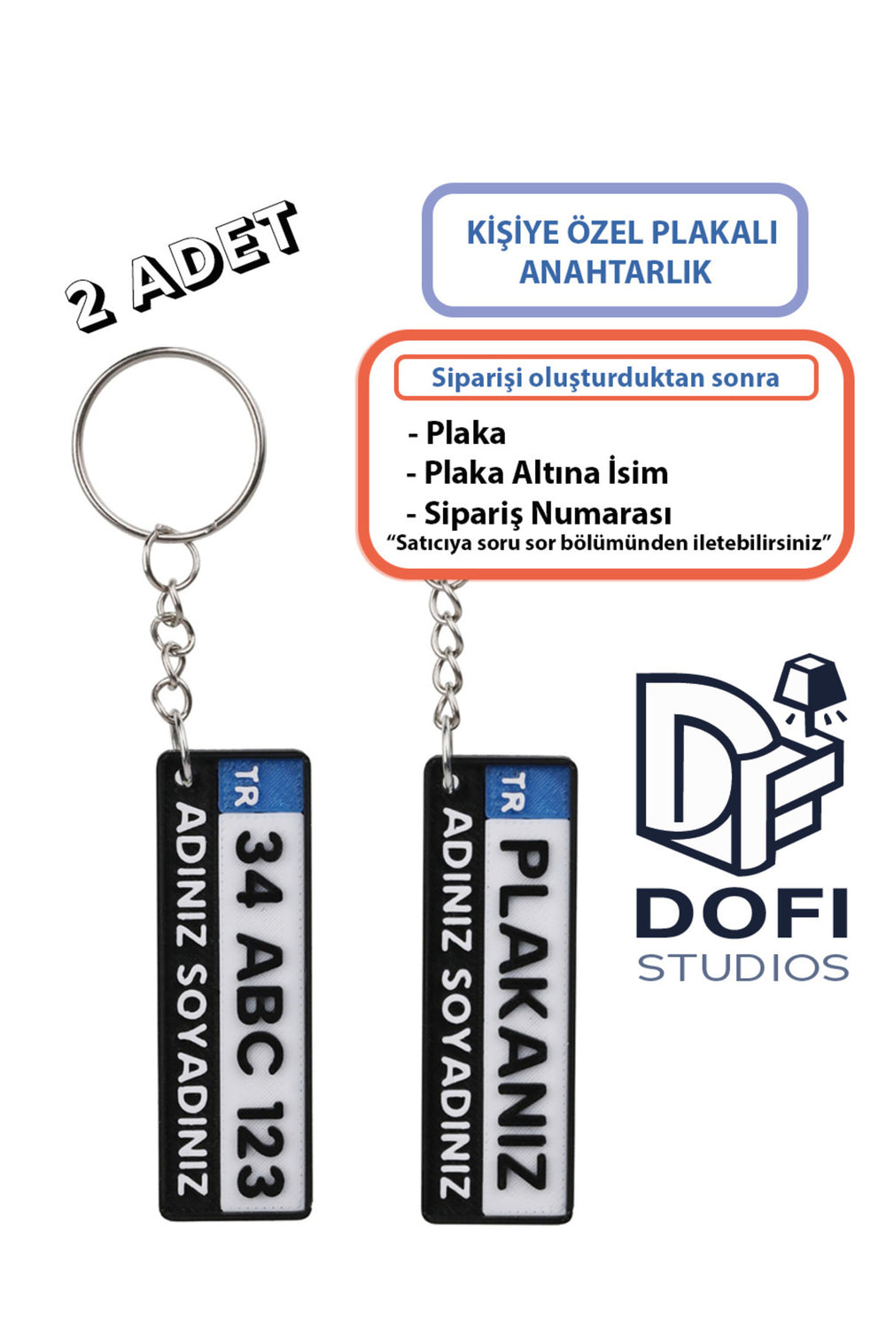 Kişiye Özel Plaka Anahtarlık Çiftli Set (2 Adet) - İsimli ve Plakalı Araç Anahtarlığı