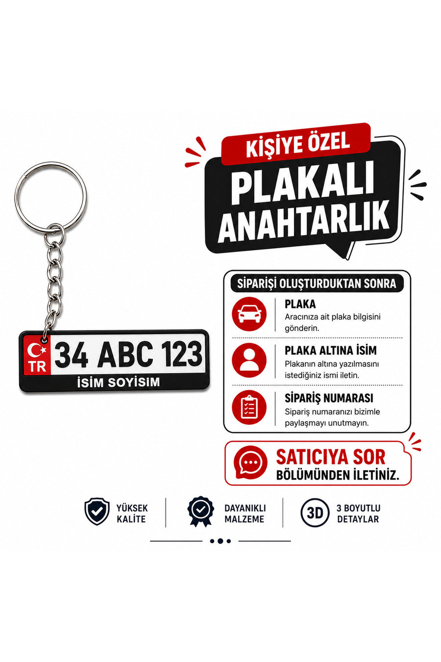 Kişiye Özel Plaka Anahtarlık Çiftli Set (1 Adet) - İsimli ve Plakalı Araç Anahtarlığı MAVİ