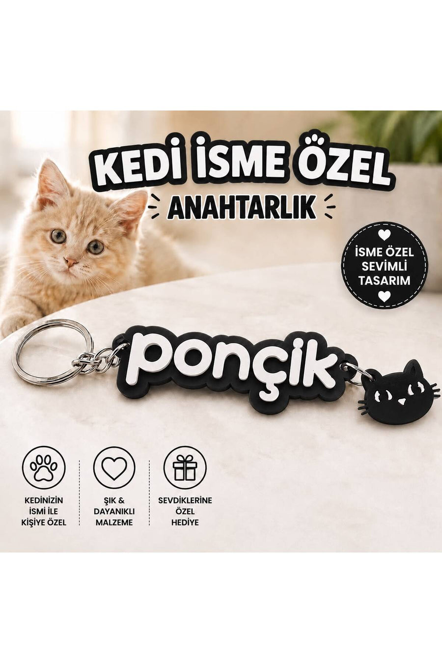 Kişiye Özel 3D Baskı Kedi İsimli Anahtarlık Kedi Severlere Hediye