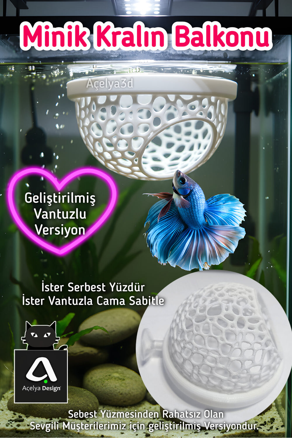 Beta Balığı Betta Dinlenme Alanı & Üretim Yuvası – Halfmoon Köpük Yuva Destekli (Beyaz Renk)