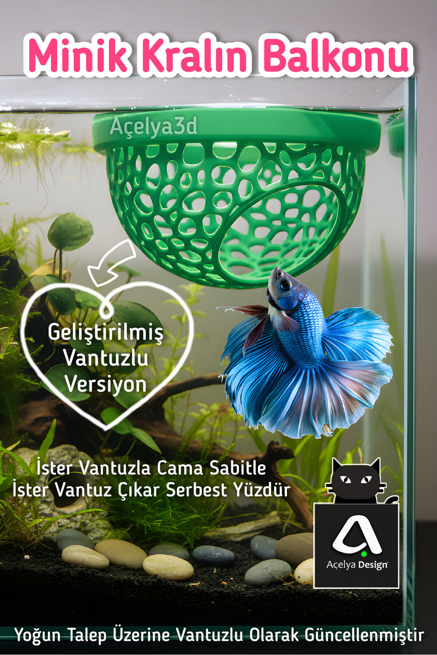 Beta Balığı Betta Dinlenme Alanı & Üretim Yuvası – Halfmoon Köpük Yuva Destekli (Yeşil Renk)