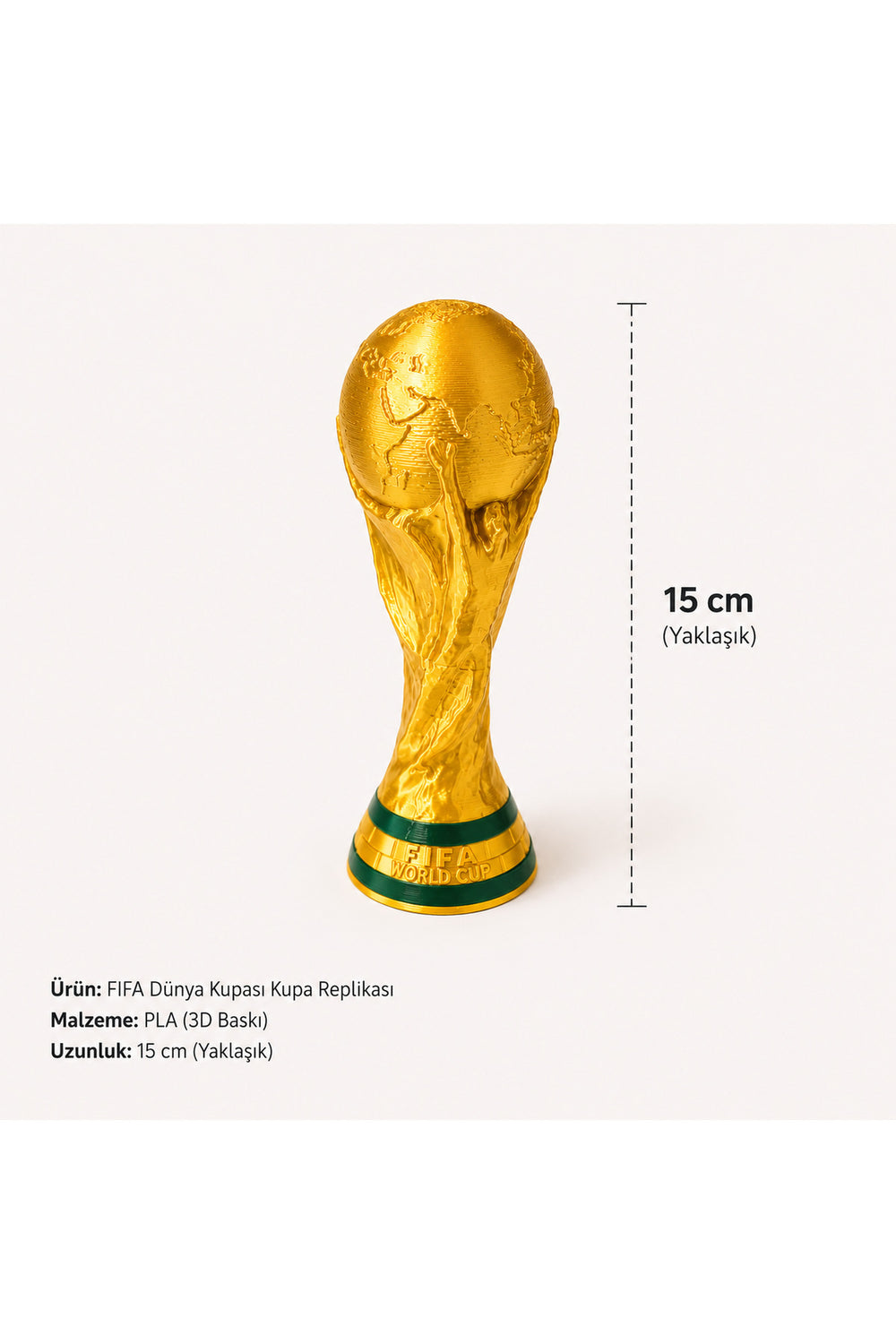 FIFA Dünya Kupası Kupa 15 cm Altın Renk 3D Baskı Dekoratif Futbol Kupası