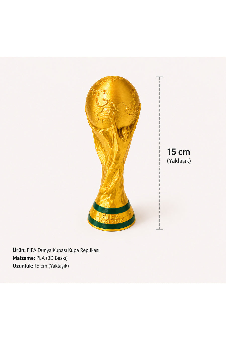 FIFA Dünya Kupası Kupa 15 cm Altın Renk 3D Baskı Dekoratif Futbol Kupası