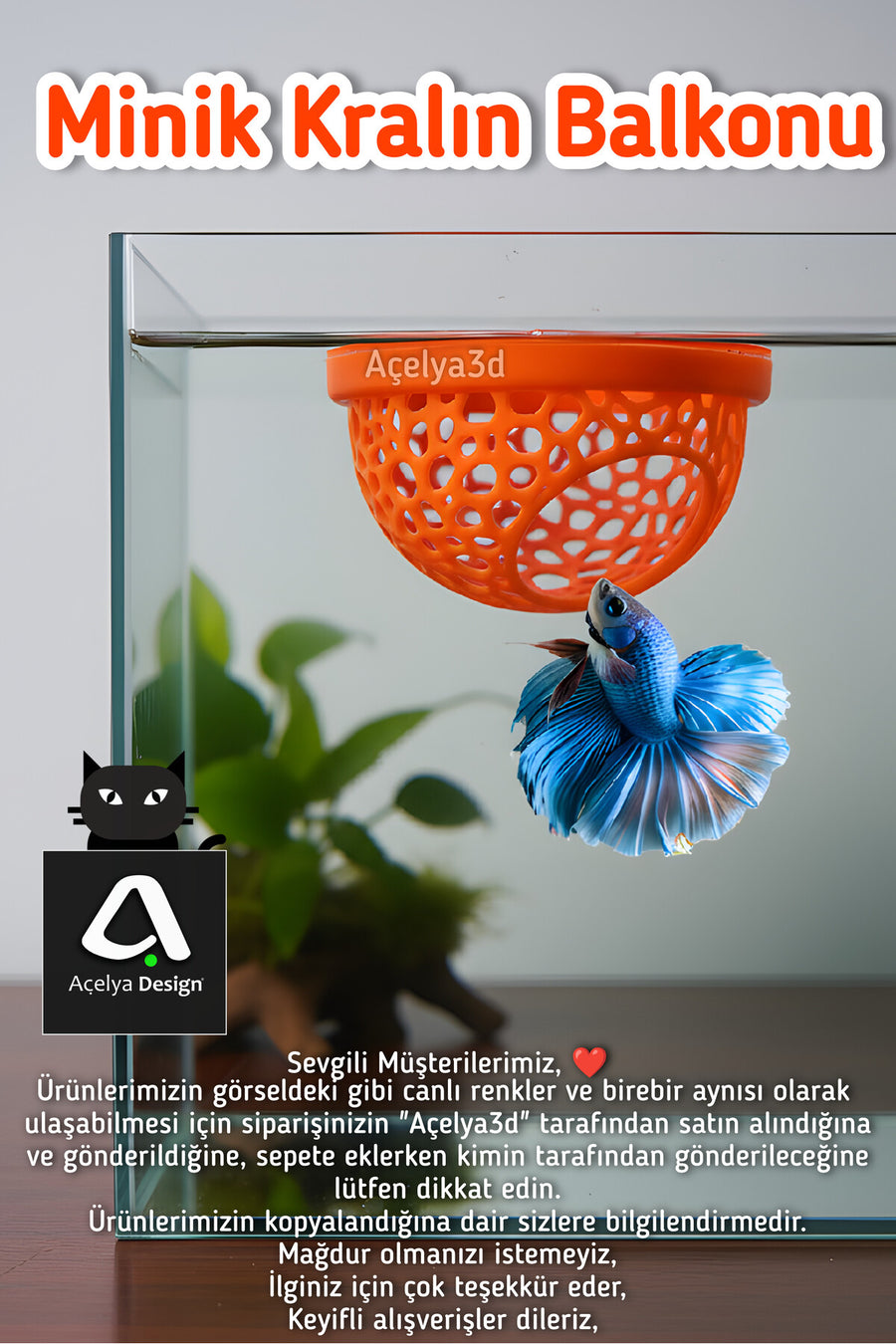 Beta Balığı Betta Dinlenme Alanı & Üretim Yuvası – Halfmoon Köpük Yuva Destekli (Turuncu Renk)