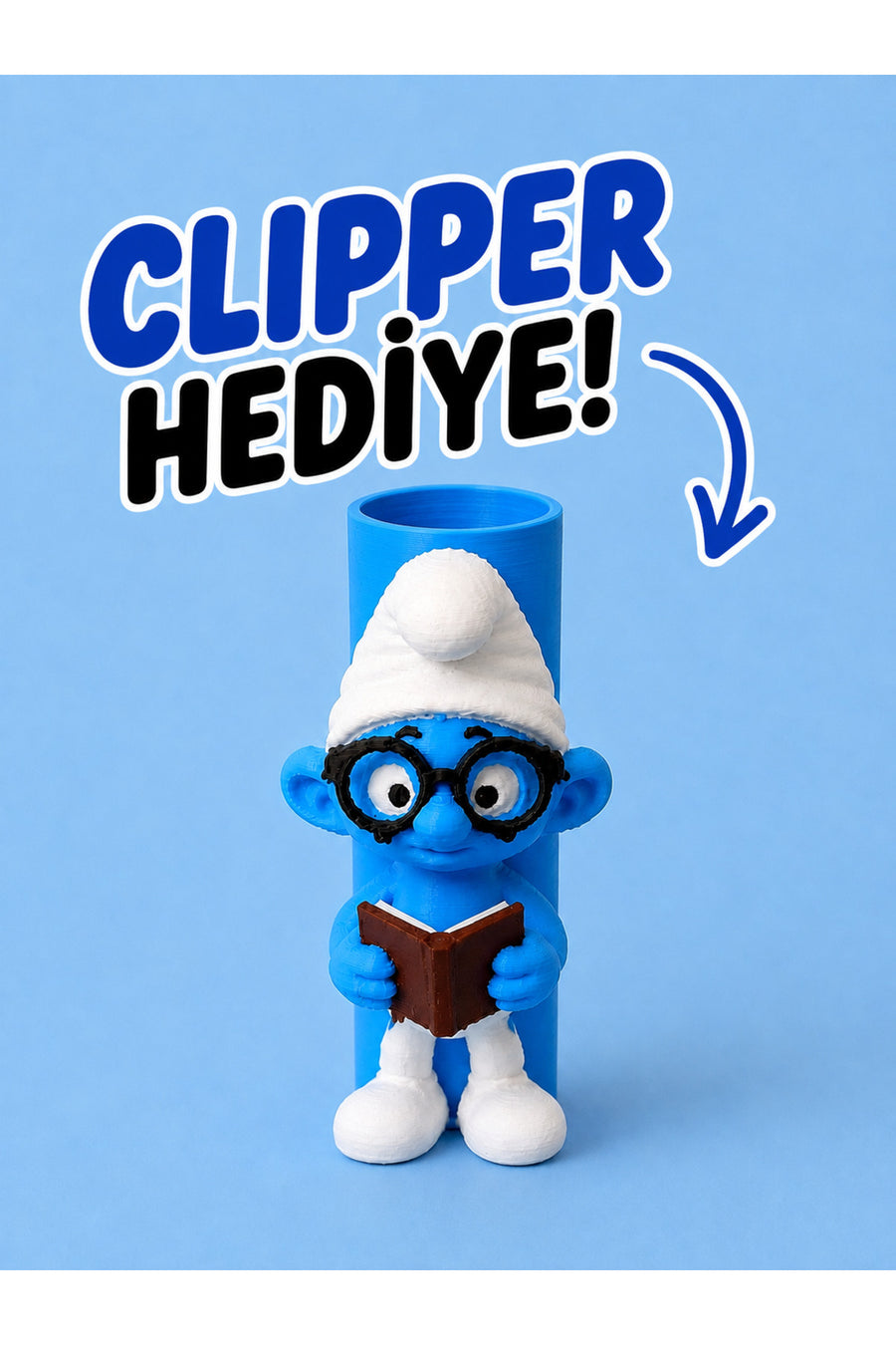 Gözlüklü şirin figürlü 3D baskı clipper kılıfı