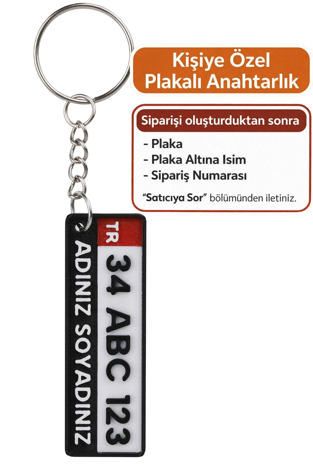 Kişiye Özel Plaka Anahtarlık (1 Adet) - İsimli ve Plakalı Araç Anahtarlığı