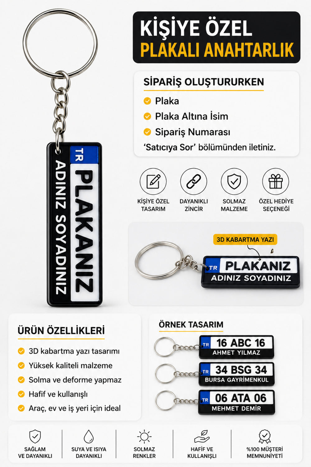 Kişiye Özel Plaka Anahtarlık 3D Kabartma Yazılı | İsim, Firma ve Plaka Tasarımlı Metal Anahtarlık