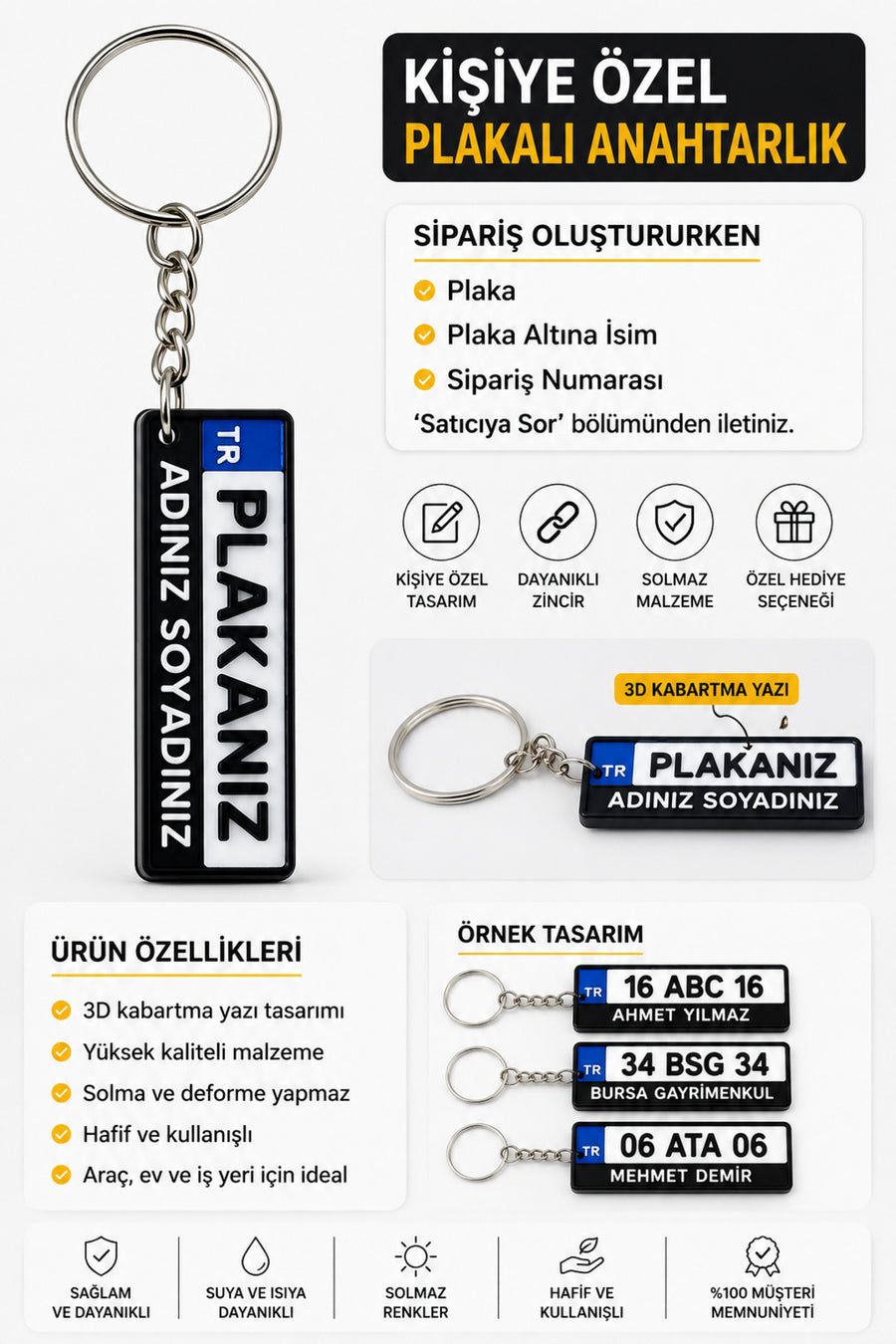 Kişiye Özel Plaka Anahtarlık 3D Kabartma Yazılı | İsim, Firma ve Plaka Tasarımlı Metal Anahtarlık