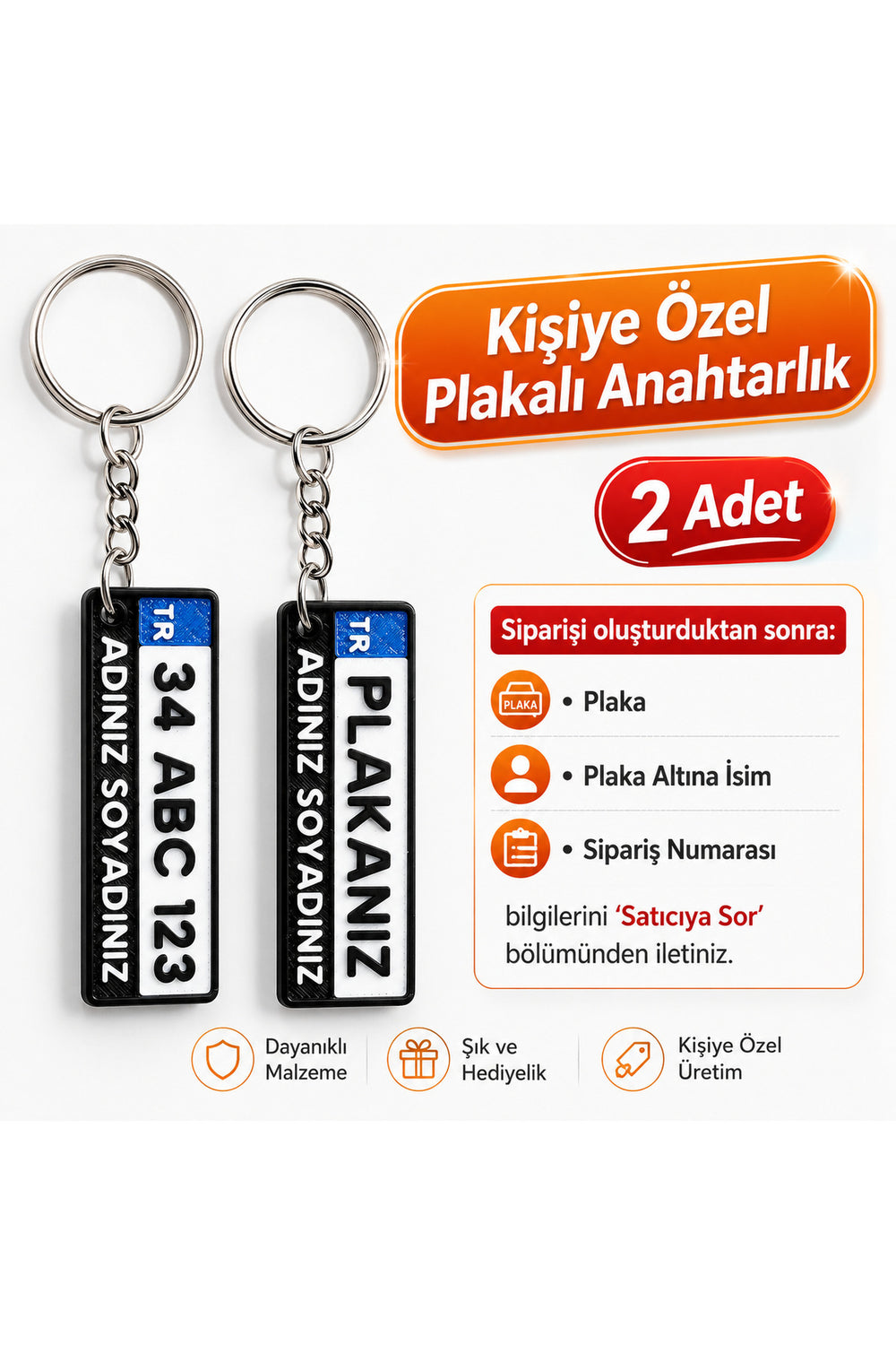 Kişiye Özel Plaka Anahtarlık Çiftli Set (2 Adet) - İsimli ve Plakalı Araç Anahtarlığı