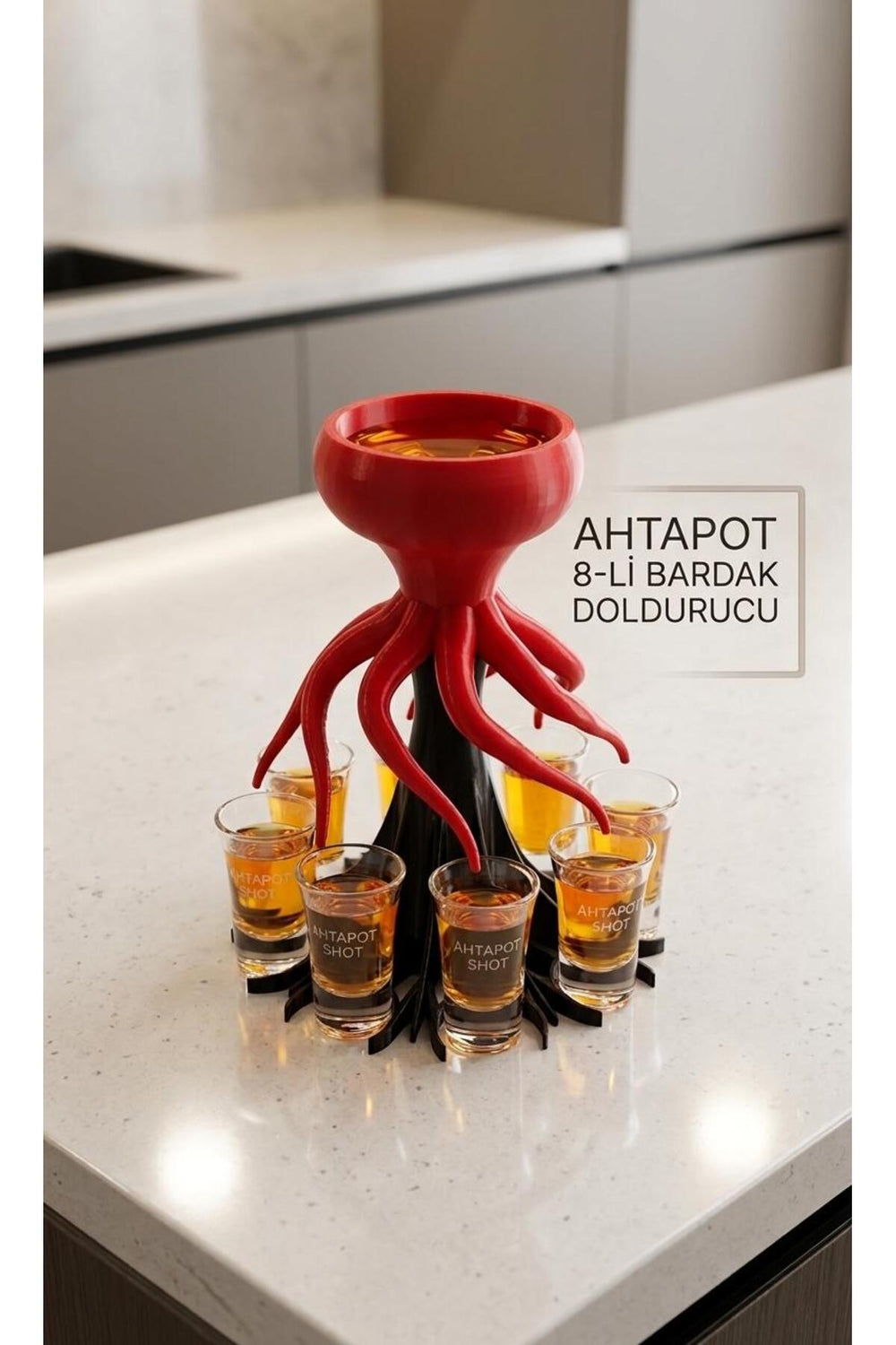 Ahtapot Tasarımlı 8'li Pratik Bardak ve Shot Doldurucu Dağıtıcı Aparat