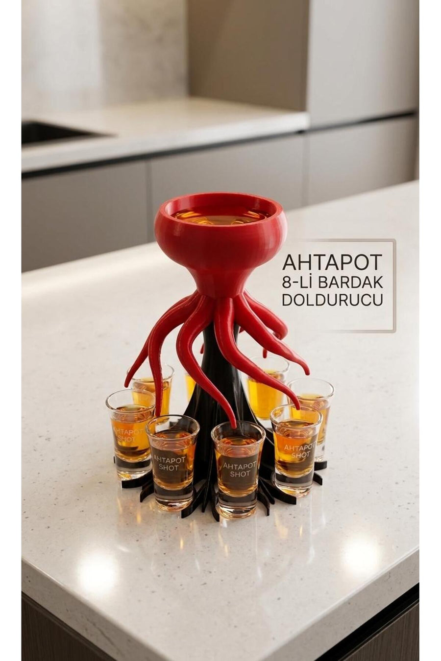Ahtapot Tasarımlı 8'li Pratik Bardak ve Shot Doldurucu Dağıtıcı Aparat