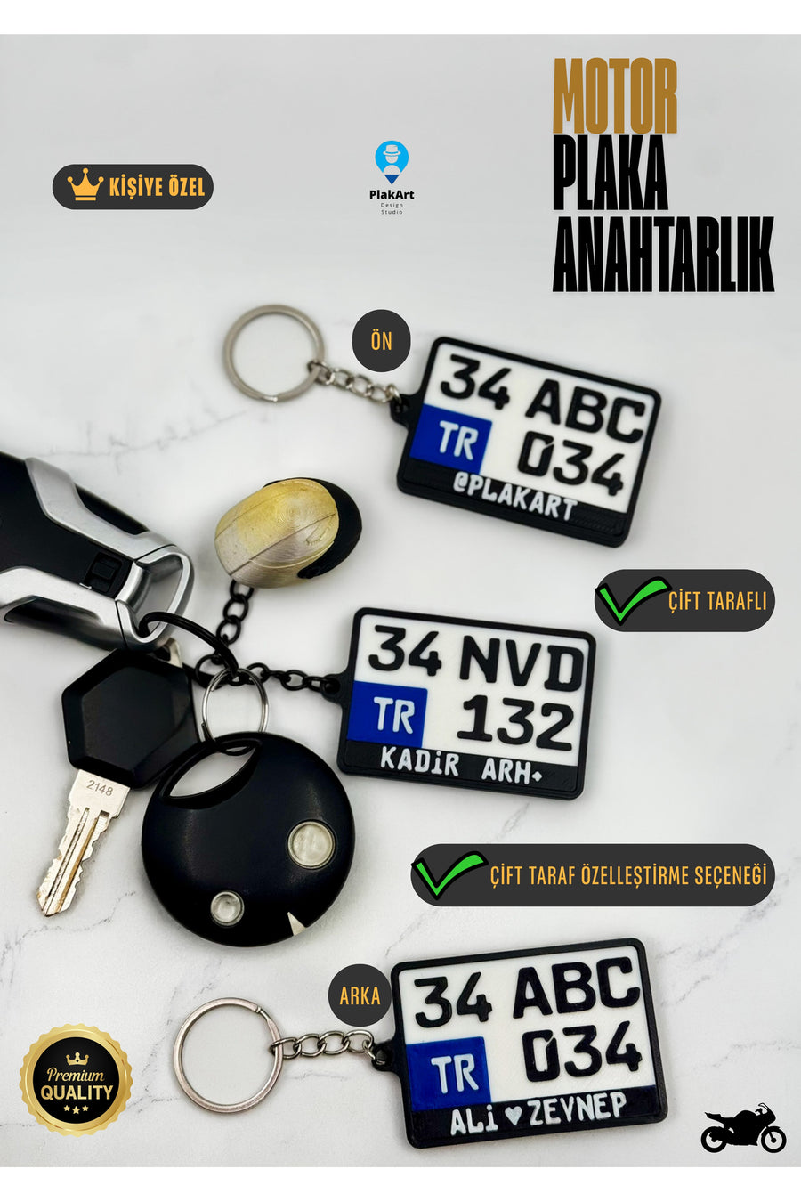 Kişiye Özel Plaka Anahtarlık Motor Hediyesi Motor Süsü - Çift Taraflı