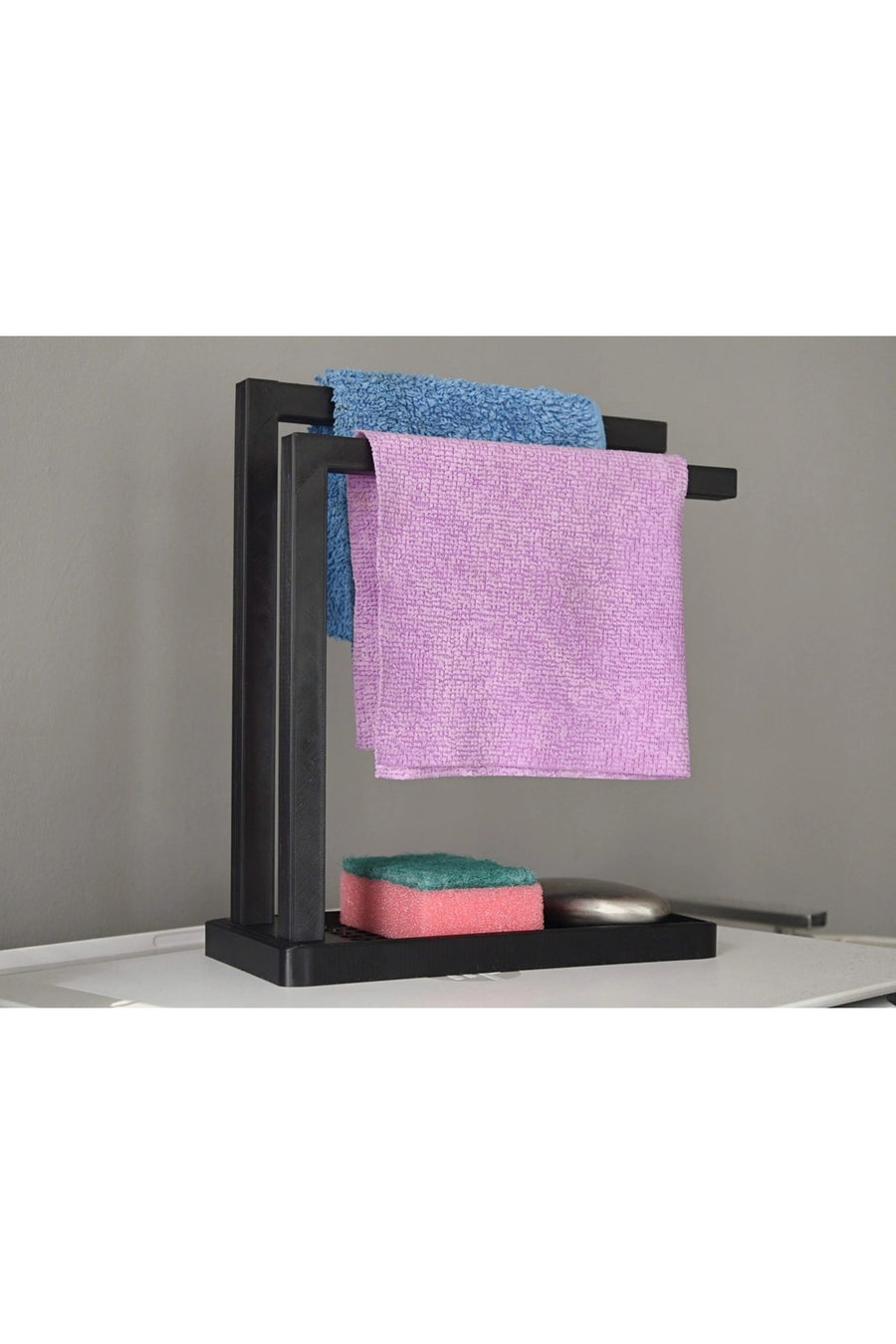 3D Baskı Havluluk ve Sabunluk Organizer - Lavabo Üstü Çok Amaçlı Düzenleyici-Siyah