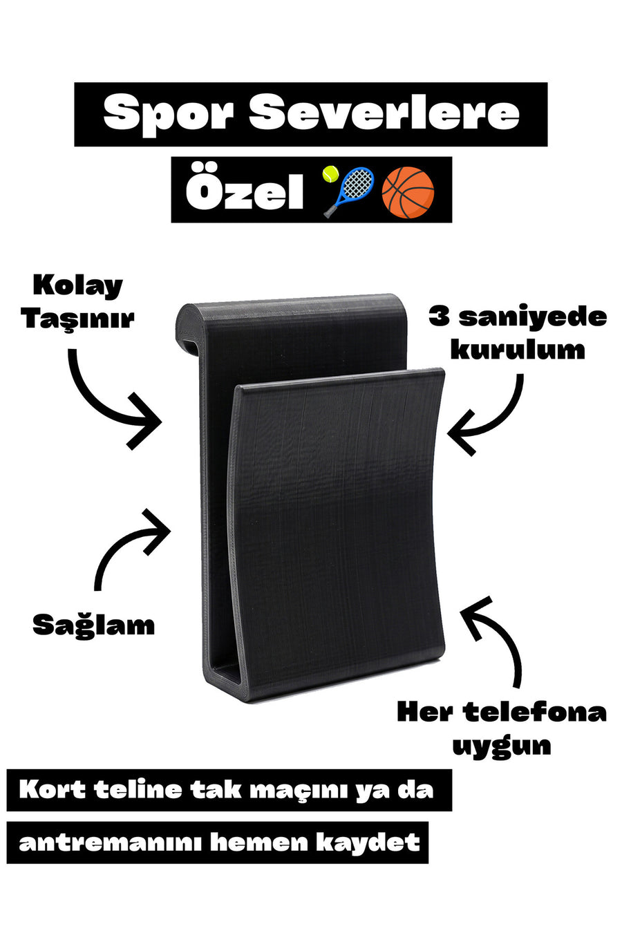 Kort Teline Takılan Telefon Tutucu - Kortklip - Maç Antrenman Kayıt Aparatı
