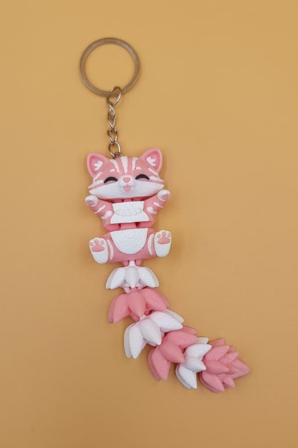 Uzun Kuyruk Serisi Kedi Figürlü Hareketli Anahtarlık (Büyük Boy-12CM) - Çanta Süsü Charm