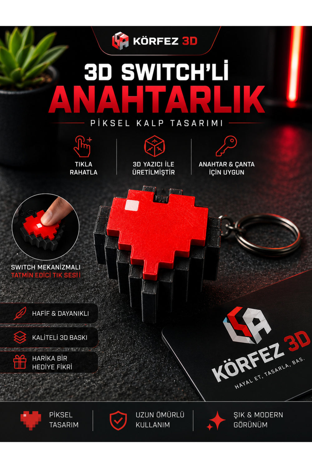 Kalpli Piksel Click Sesli Switchle 3D Anahtarlık