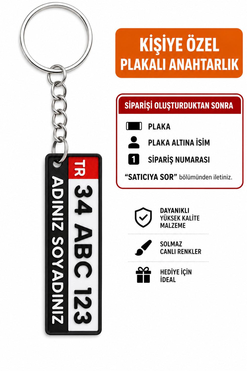 Kişiye Özel Plaka Anahtarlık Çiftli Set (1 Adet) - İsimli ve Plakalı Araç Anahtarlık