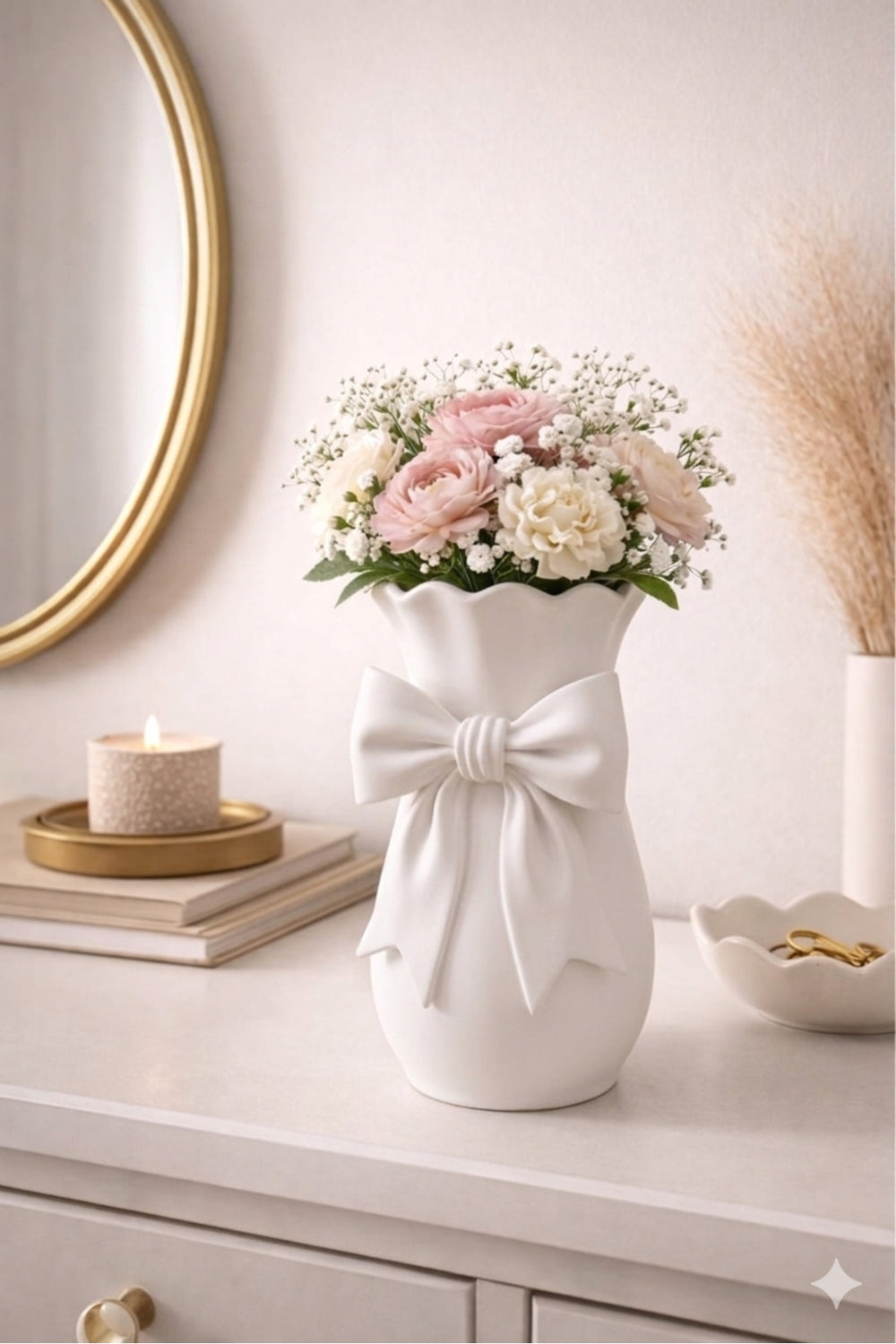3D Baskı Fiyonklu Dekoratif vazo Beyaz 17x10cm