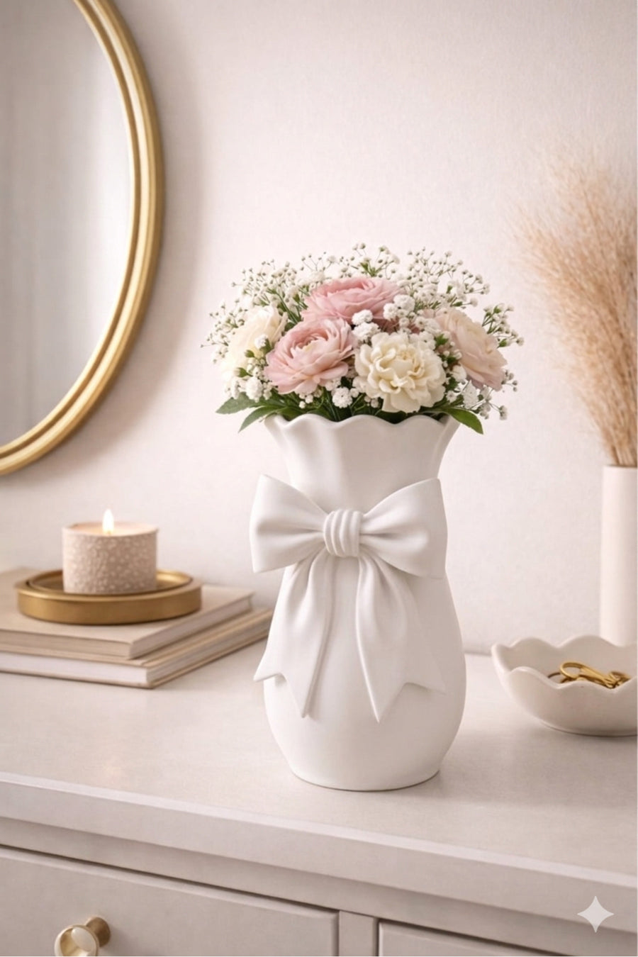 3D Baskı Fiyonklu Dekoratif vazo Beyaz 17x10cm