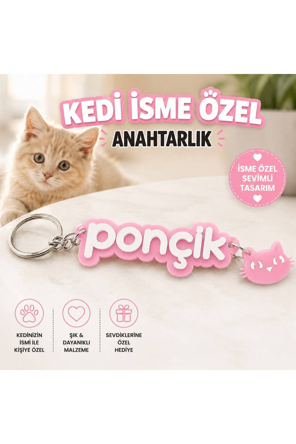 Kişiye Özel 3D Baskı Kedi İsimli Anahtarlık Kedi Severlere Hediye