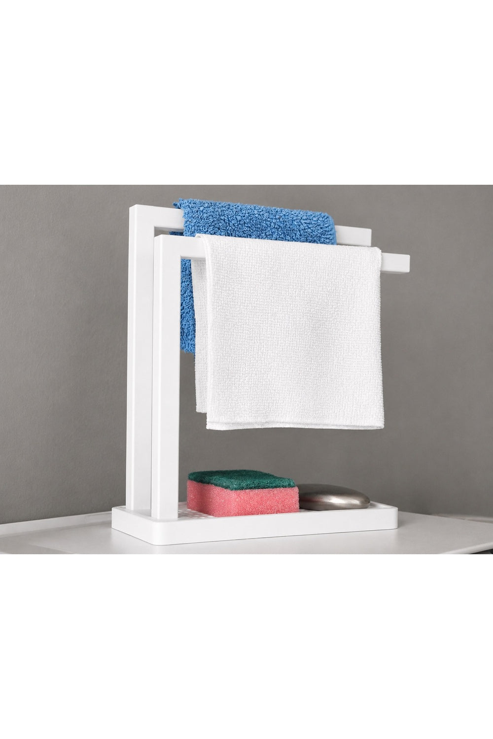 3D Baskı Havluluk ve Sabunluk Organizer - Lavabo Üstü Çok Amaçlı Düzenleyici-Beyaz