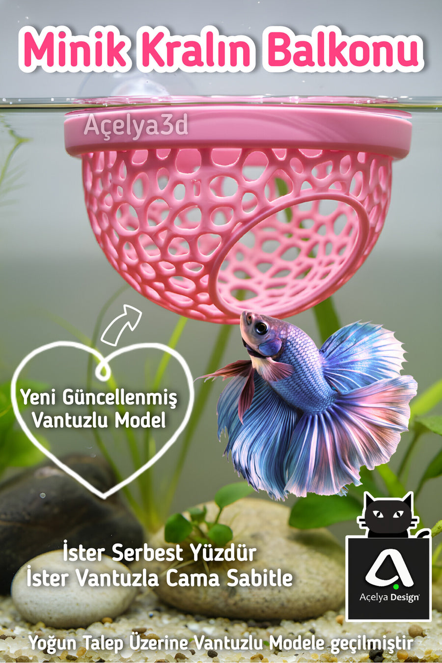 Beta Balığı Betta Dinlenme Alanı & Üretim Yuvası – Halfmoon Köpük Yuva Destekli (Pembe Renk)