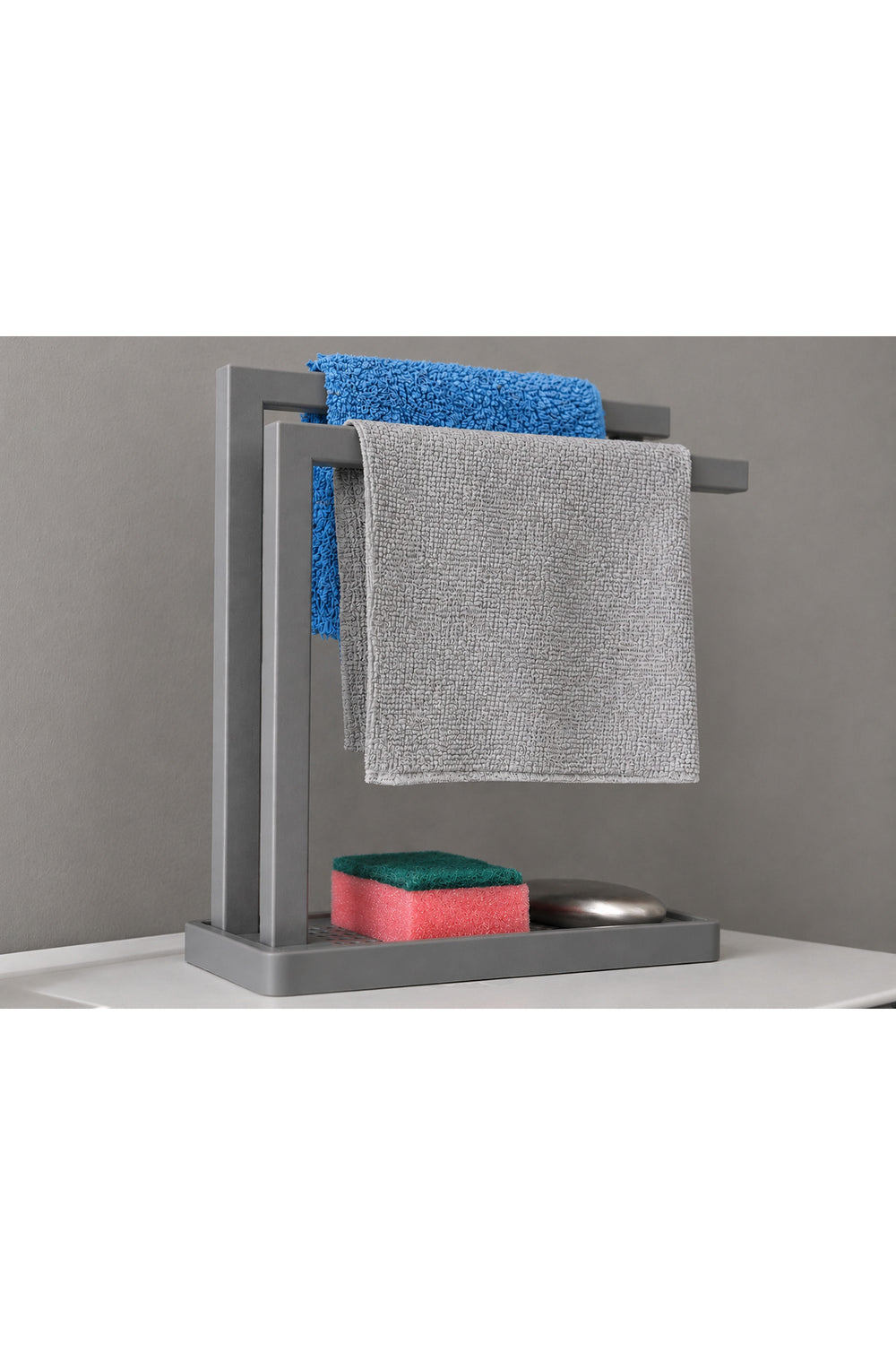 3D Baskı Havluluk ve Sabunluk Organizer - Lavabo Üstü Çok Amaçlı Düzenleyici-Gri