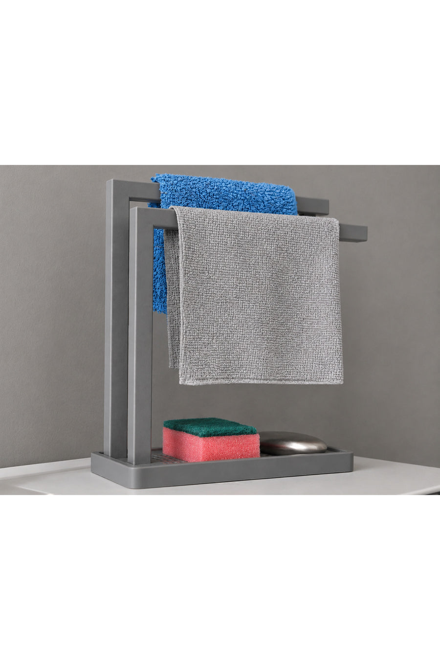 3D Baskı Havluluk ve Sabunluk Organizer - Lavabo Üstü Çok Amaçlı Düzenleyici-Gri