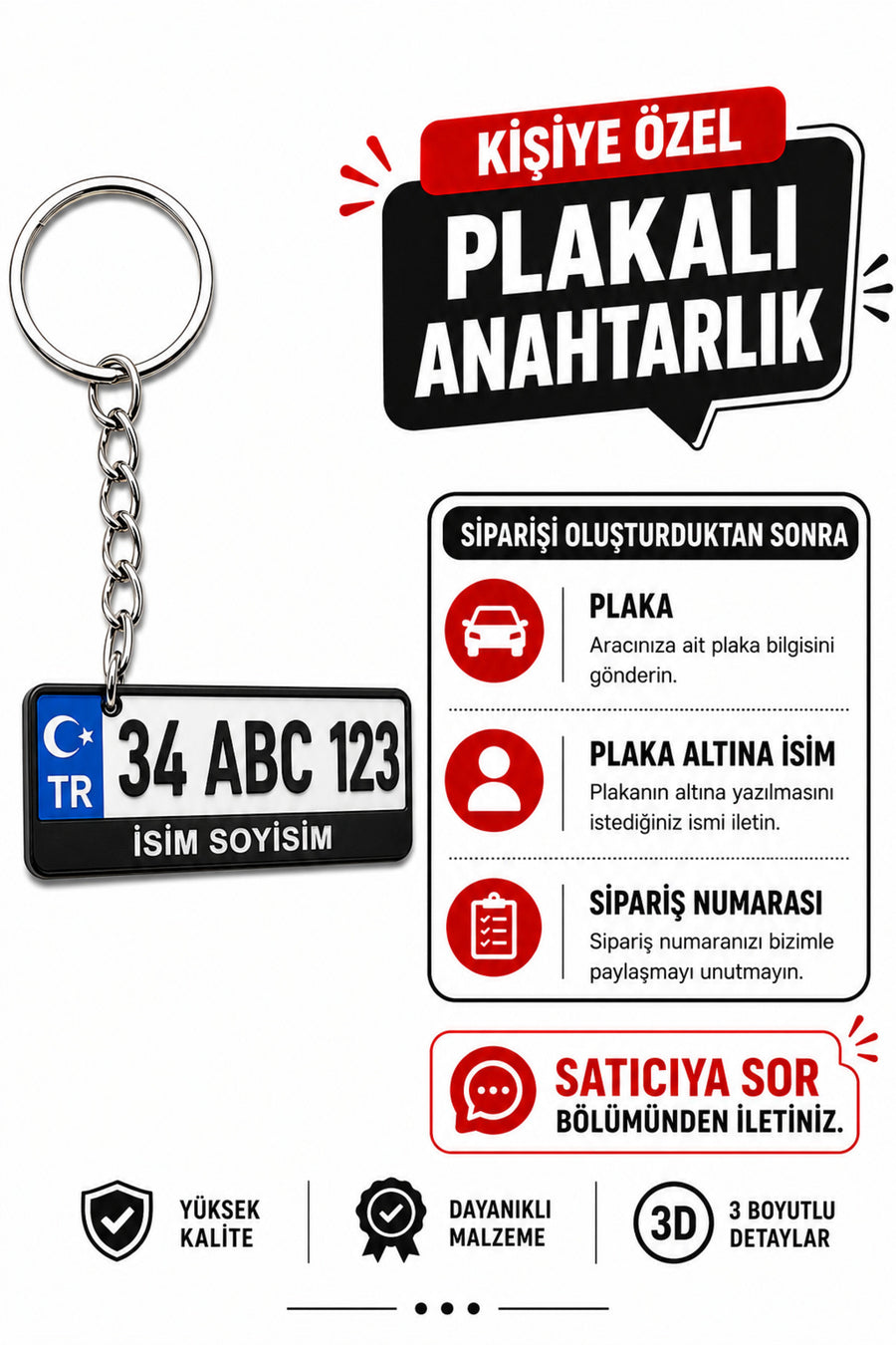 Kişiye Özel Plaka Anahtarlık Çiftli Set 1 Adet - İsimli ve Plakalı Araç Anahtarlık