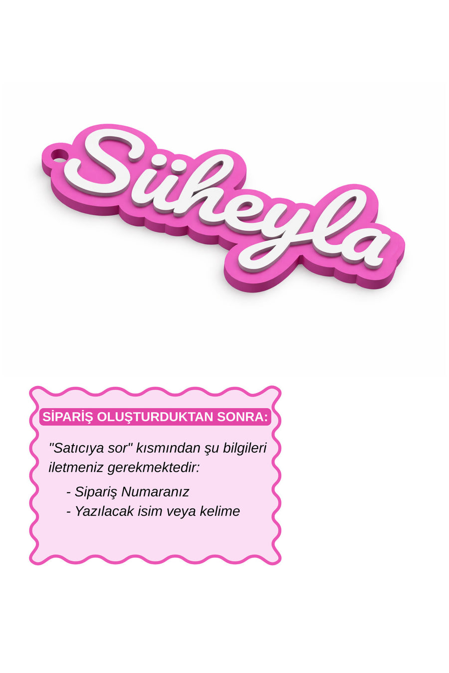 Kişiye Özel 3D İsimli Anahtarlık (Pembe)