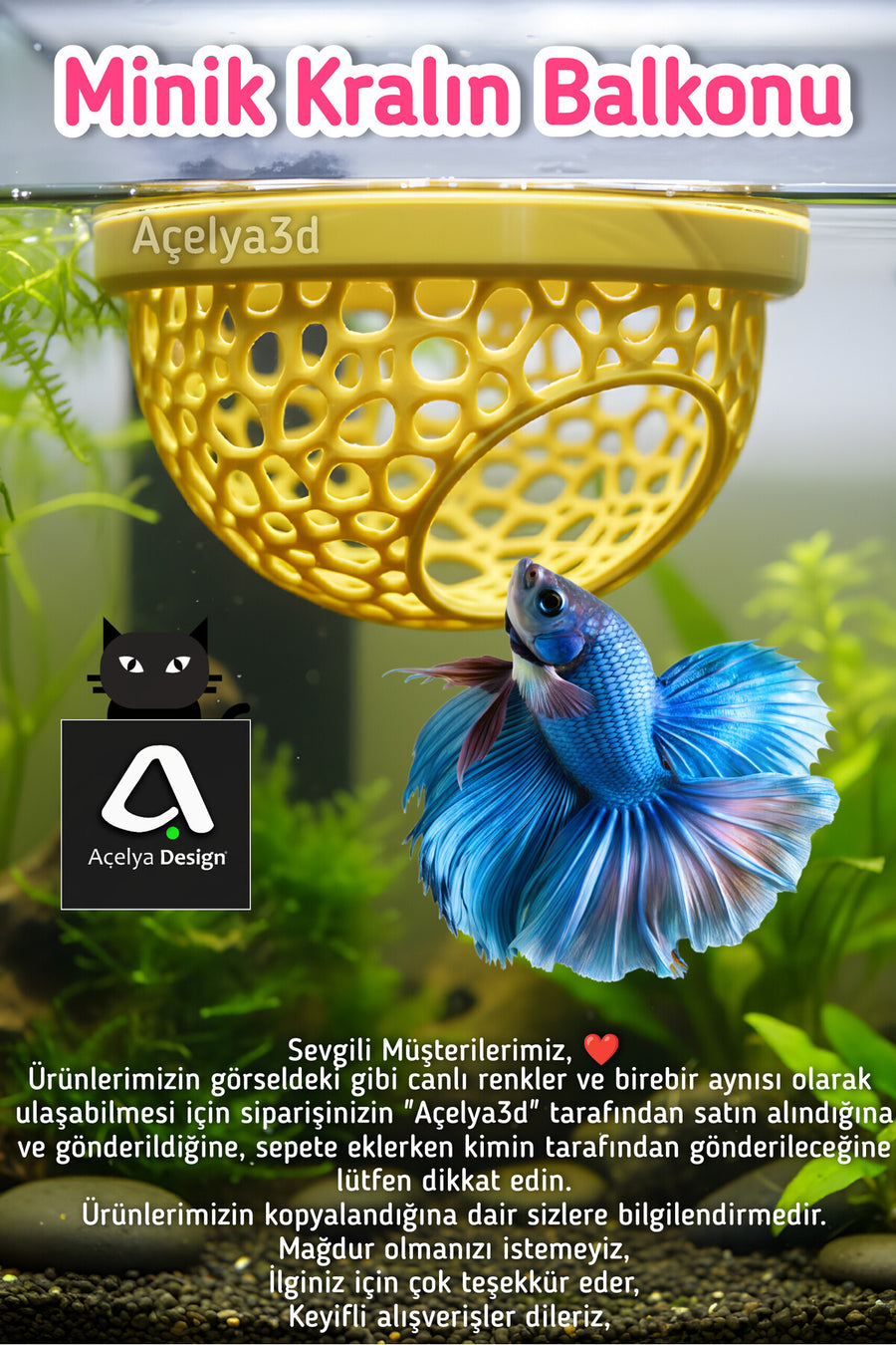 Beta Balığı Betta Dinlenme Alanı & Üretim Yuvası – Halfmoon Köpük Yuva Destekli (Sarı Renk)