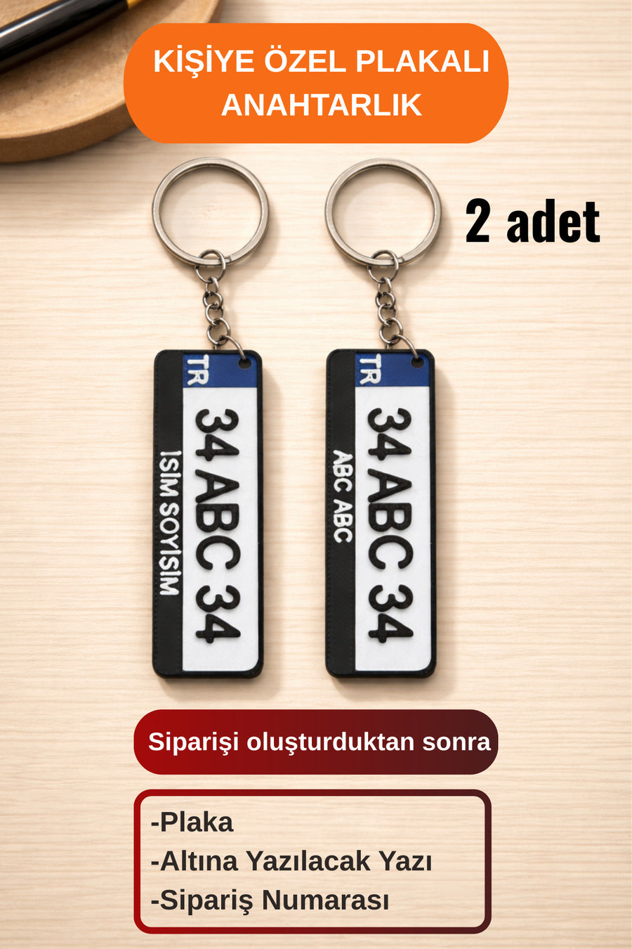 Kişiye Özel Plaka Anahtarlık Çiftli Set (2 Adet) - İsimli ve Plakalı Araç Anahtarlık