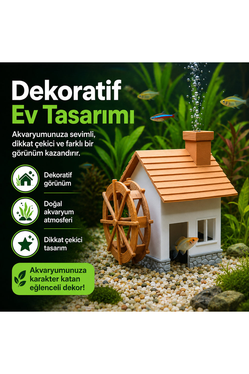 Dekoratif Ev Modeli Akvaryum Hava Motoru Aksesuarı