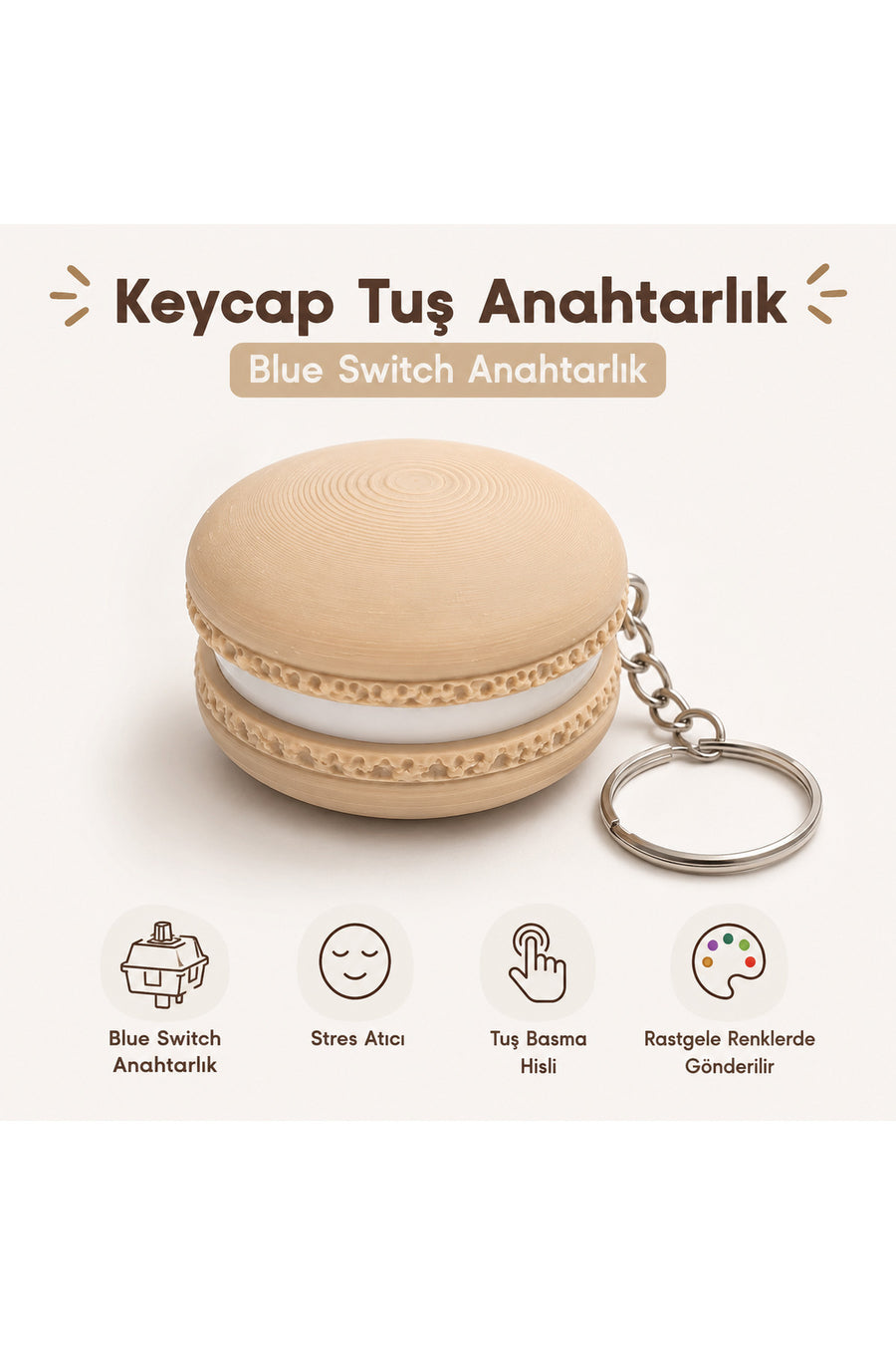 Makaron Clicker - Keycap Tuş Anahtarlık - Blue Switch Anahtarlık - Stres Atıcı - Tuş Basma Hisli - Rastgele Renklerde Gönderilir