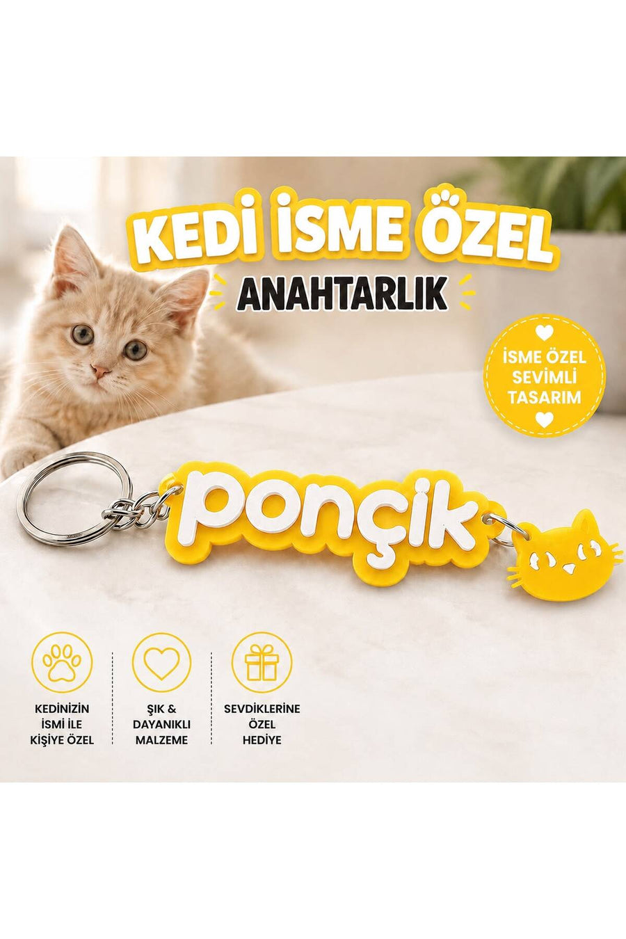 Kişiye Özel 3D Baskı Kedi İsimli Anahtarlık Kedi Severlere Hediye