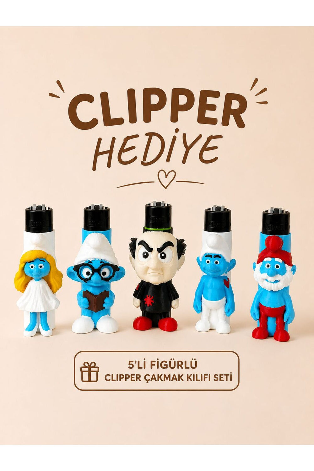 5'li Şirinler seti 3D baskı clipper kılıfı