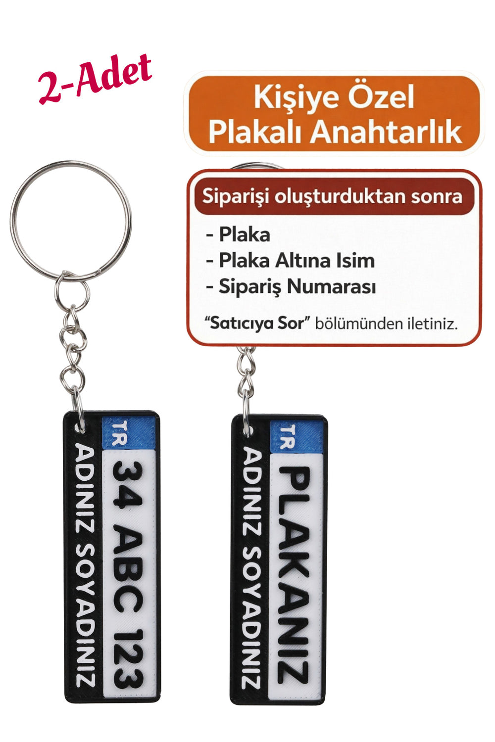 Kişiye Özel Plaka Anahtarlık Çiftli Set (2 Adet) - İsimli ve Plakalı Araç Anahtarlığı